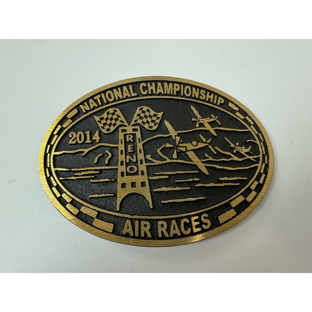 2014 Reno National Championship Air Race Brass Belt Buckle Vintage